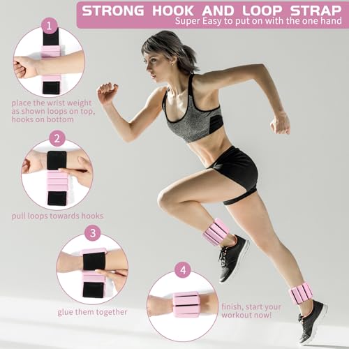 Ankle & Wrist Weights for Women – Adjustable Silicone Wrist & Ankle Weights, Wearable Arm/Leg Set for Pilates, Yoga, Walking & Strength Training (1 or 2lbs Pair Black or Pink)