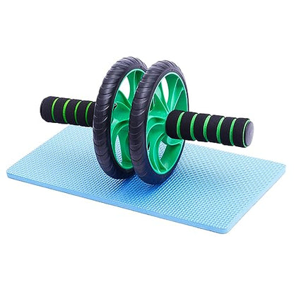 Dual Wheel Abdominal Roller with Knee Pad Device for Core Strength and Muscle Building Lightweight and Portable Green Ab Wheel for Home Workouts