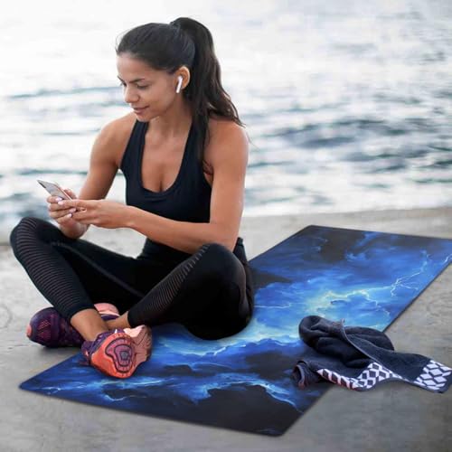 Kigai Travel Yoga Mat 71" x 24" Non Slip Natural Rubber Foldable Exercise Mat Ultra Thin 1.5mm Lightweight for Fitness, Pilates & Home Workout, Blue Lightning