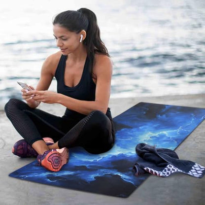 Kigai Travel Yoga Mat 71" x 24" Non Slip Natural Rubber Foldable Exercise Mat Ultra Thin 1.5mm Lightweight for Fitness, Pilates & Home Workout, Blue Lightning