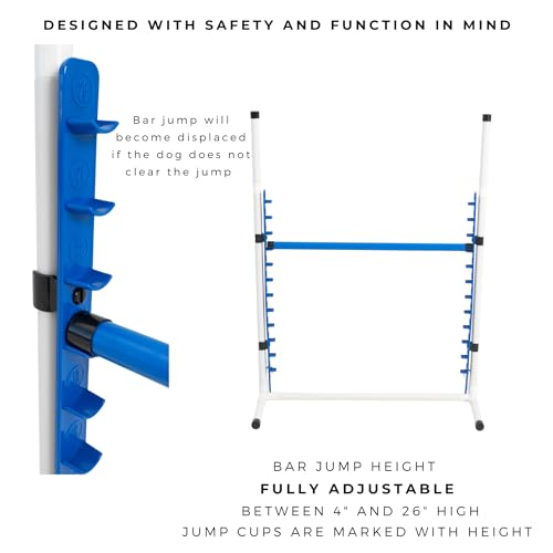 4 Pack Adjustable Dog Agility Bar Jumps w/Cup Strips | Competition-Style Jump Cups for Height Class & Safe Displacement