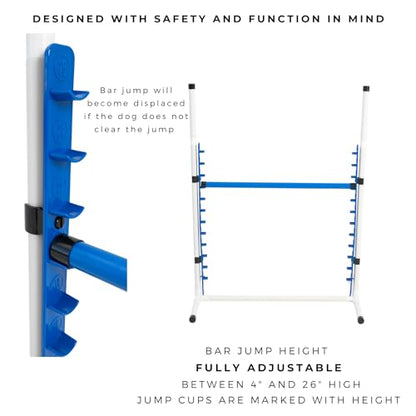 4 Pack Adjustable Dog Agility Bar Jumps w/Cup Strips | Competition-Style Jump Cups for Height Class & Safe Displacement