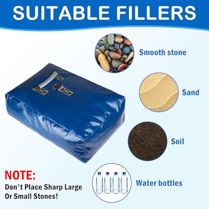 4pcs Vinyl Sandbags with Handle, 50lb Capacity Bounce House Sand Bags, Duty Sand Bag Anchor Safety Weight Product for Inflatable Trampolines and Water Slides (Blue)