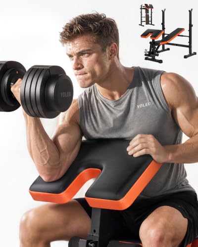 YOLEO 6 in 1 Adjustable & Foldable Weight Bench Set for Bench Press