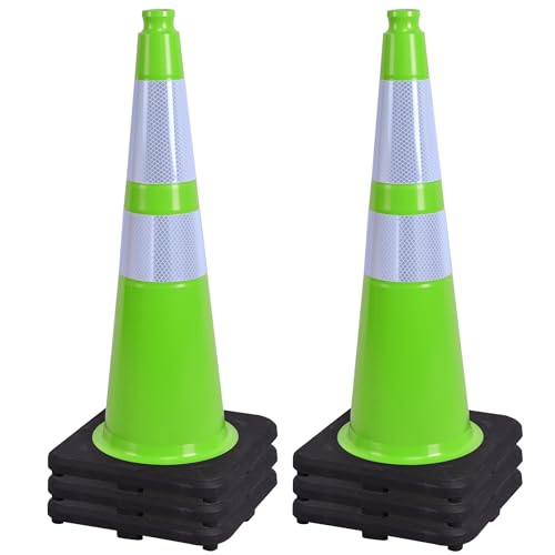 OrangeStar 28" Traffic Cones 6-Pack, Green Safety Cones with Reflective Collars, Weighted Rubber Base for Parking, Construction, Road Safety, Indoor & Outdoor Use - color: Green, size: 28in