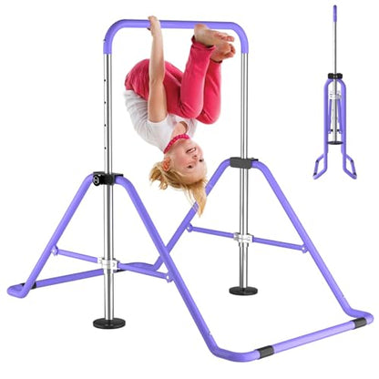 Kids Gymnastics Bar Gymnastic Equipment for Home Adjustable Height Gymnastic Training Bar Gymnastic Stuff for 3-7 Years Old Girls - color: Purple