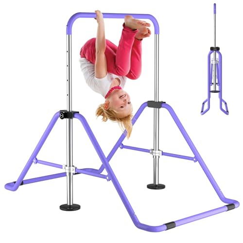 Kids Gymnastics Bar Gymnastic Equipment for Home Adjustable Height Gymnastic Training Bar Gymnastic Stuff for 3-7 Years Old Girls - color: Purple