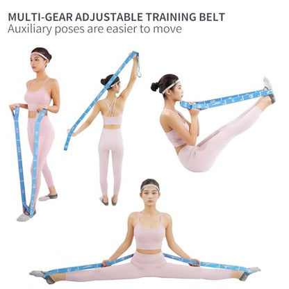 Yoga Strap with 10/12 Loops - Multi-Functional Stretch Band for Pilates, Dance, Gymnastics, Physical Therapy, Flexibility & Resistance Training, Ballet, Latin Workouts - color: Blue