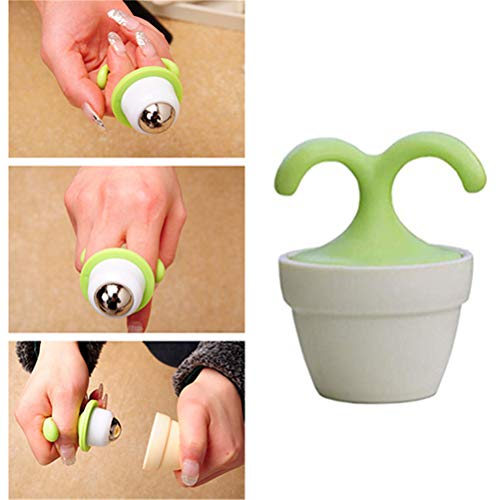 2PCS Handheld Body Massager Mini Potted Plant Shaped Roller Ball Bead Relaxation Neck Foot Face Pot Desk Decor Massage Cooling for Neck (Green with White)