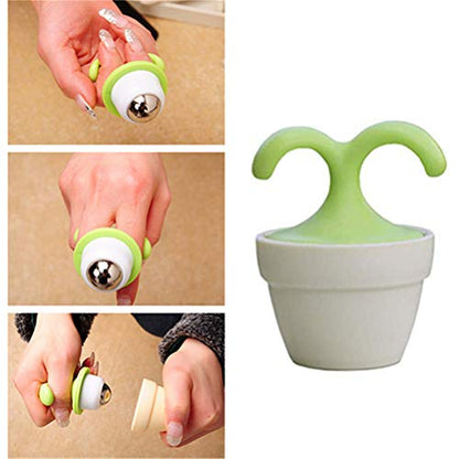 2PCS Handheld Body Massager Mini Potted Plant Shaped Roller Ball Bead Relaxation Neck Foot Face Pot Desk Decor Massage Cooling for Neck (Green with White)