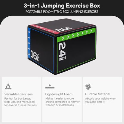 BalanceFrom 3-in-1 Foam Plyometric Jump Box for Home Gym with Multiple Height Options – Versatile Plyo with Non-Slip Surface for Strength, HIIT, Step-Ups, and Agility Training
