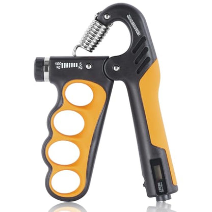 Grip Strength Trainer, Adjustable Resistance Forearm Strengthener with 11-220Lbs (5-100KG), Digital Counter, Ergonomic Hand Gripper Strengthener for Musicians, Athletes & Injury Recovery - color: Orange