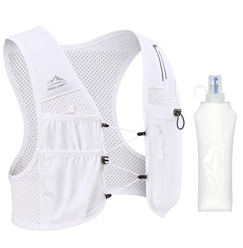 Zelvot Running Vest for Women Men, US Patent, Adjustable Chest Straps Running Hydration Vest with 500ml Soft Flask, Lightweight Reflective Hydration Backpack for Marathon - color: White, size: X Small-Small (1 Soft Flask)