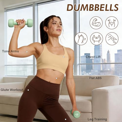 HTQ Adjustable Dumbbell Set for Women, 2-17LBS Total Plate Weight Home Workout Equipment with Kettlebell, Wrist Weights, Resistance Tube, Jump Rope, Pink/Green Free Weights Set for Women at Home - color: Green