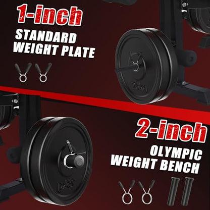 1500LBS 8 in 1 Weight Bench Set with Leg Extension/Curl and Preacher Curl, Bench Press Set and barbell Rack with Safety Bar Catches, Foldable Workout Benches for Home(US Stock) - color: Black Red