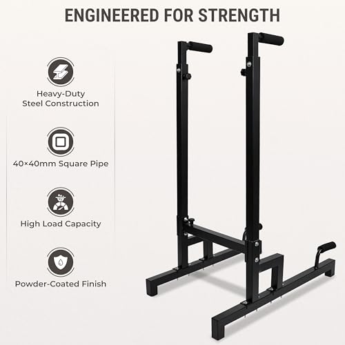 FEBTECH Dip Bar Station Heavy Duty Adjustable Dip Bars for Home & Gym Use – 32.87" L x 28.93" W x 52.35" H Parallel Dips Bar Stand 1000 LBS Capacity Dip Bars for Home Strength Calisthenics Equipment