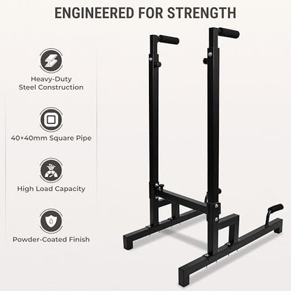 FEBTECH Dip Bar Station Heavy Duty Adjustable Dip Bars for Home & Gym Use – 32.87" L x 28.93" W x 52.35" H Parallel Dips Bar Stand 1000 LBS Capacity Dip Bars for Home Strength Calisthenics Equipment