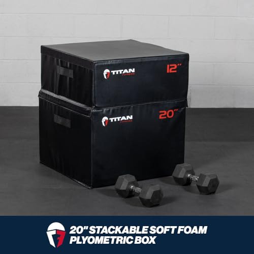 Titan Fitness 20" Stackable Soft Foam Plyometric Box, High Density EPE Foam Core Plyo Box, Step Up Exercise Platform, Box Squat, Step-Up, Box Jumps for Home Garage Gym Training