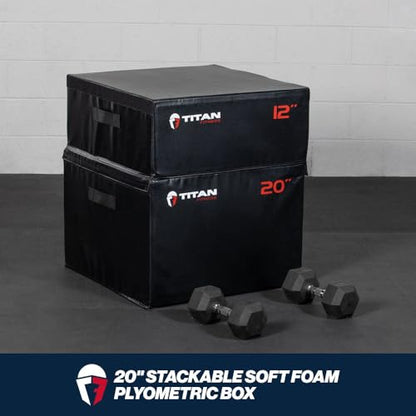Titan Fitness 20" Stackable Soft Foam Plyometric Box, High Density EPE Foam Core Plyo Box, Step Up Exercise Platform, Box Squat, Step-Up, Box Jumps for Home Garage Gym Training