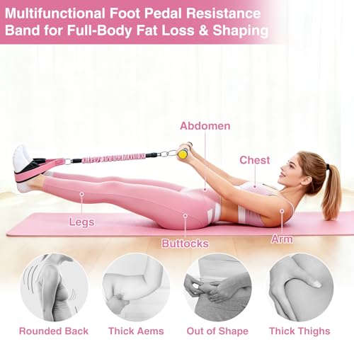Upgraded Durable Pedal Resistance Band with Padded Handle, 3 Tubes 20/30/40LBS Bands for Abdomen, Waist, Arm, Core/ABS, Legs, Glutes Workout - Sit Up Exercise Equipment for Women