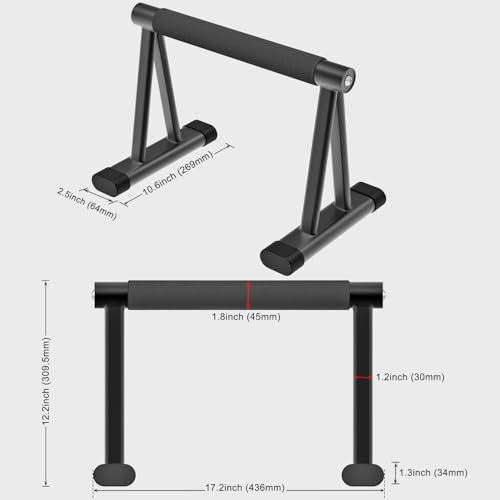 Dolibest Push Up Bar, 12'' High Parallettes Bars with 8 Rubber Feet & Foam Handle, Dip Bars with Stable Triangle Base for Calisthenics, Handstand, Gym & Home Exercise, Easy Assembly (600LB)