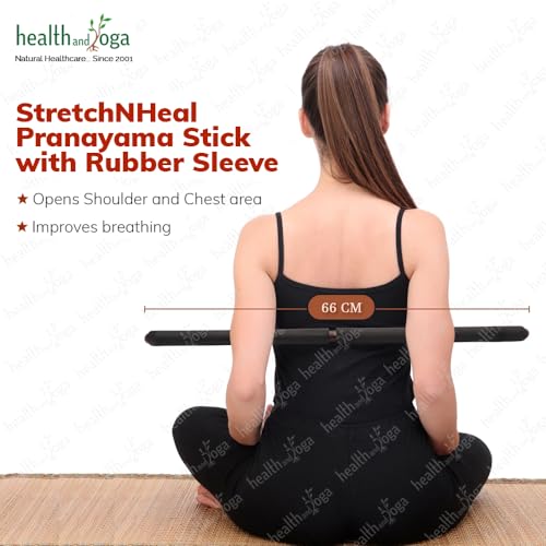 HealthAndYoga™ StretchNHeal Collapsible Multi-Use Wooden Yoga Stick - Regular and XL - Portable Posture Corrector Pole, Stretch Mobility Stick, Physical Workout Exercise Dowel - size: Regular - 26" with Sleeve