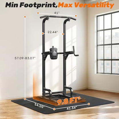 Sportsroyals Power Tower Pull Up Bar Station, 450LBS Stable Pull Up Dip Station for Home Gym Strength Training Equipment | FED Fitness - color: Black