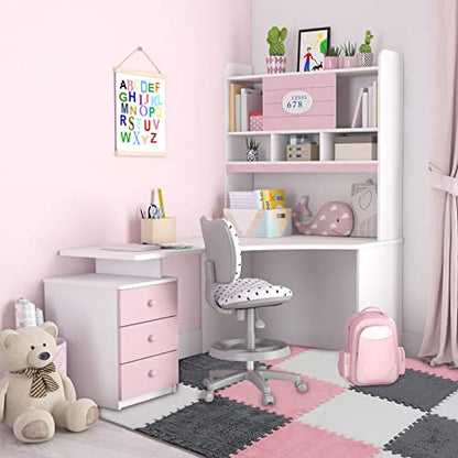 18 Pcs Plush Foam Floor Mat Square Interlocking Carpet Tiles with Border Fluffy Play Mat Floor Tiles Soft Climbing Area Rugs for Home Playroom, 12 x 12 x 0.4 in(White, Pink, Gray)