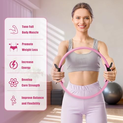 RitFit Pilates Ring Circle - 14 Inch Magic Fitness Circle for Toning Inner & Outer Thighs, Bonus Workout Guide Included (Pink Kit)