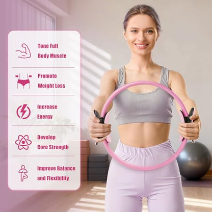 RitFit Pilates Ring Circle - 14 Inch Magic Fitness Circle for Toning Inner & Outer Thighs, Bonus Workout Guide Included (Pink Kit)