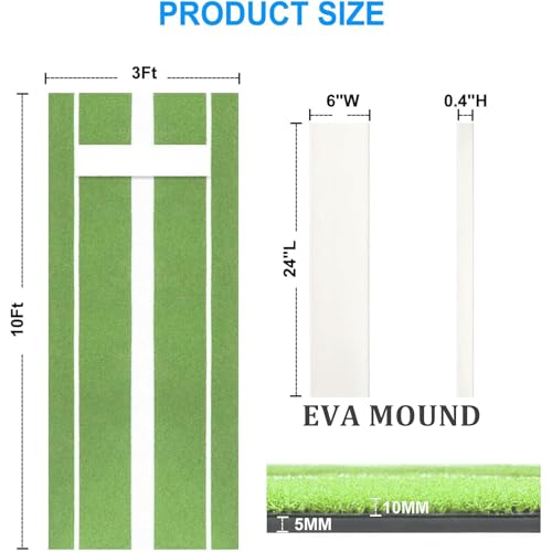 Softball Pitching Mat - 10' X 3' Indoor/Outdoor Training Aid with Pitching Mound - Ideal for Skill Development & Practice - High Traction, Premium EVA Pitching Mound-Green/Red - color: ‎Green