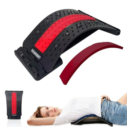 Back Stretcher, 3 Level Adjustable Lumbar Back Cracker Board, Relief for Lumbar Area Pain, Scoliosis Aid, Spine, Herniated Disc, Lumbar Support Board, Extra NBR Pad & Silicone Pad (Red)