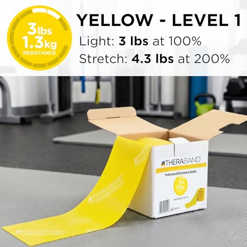 THERABAND Resistance Band, Yellow, Light, 50-Yard Roll, Elastic Band for Strength Training, Stretching, Yoga, Pilates, Physical Therapy, Portable & Cut-to-Length, Color-Coded Levels