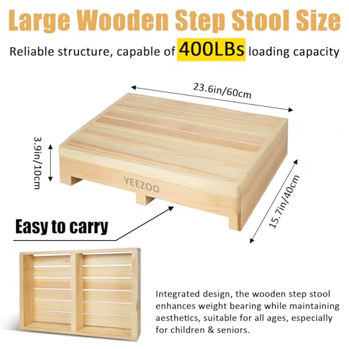 Wooden one Step Stool- Solid Pine Wood Step Riser with Non-Slip Pads, Wood Step Stool for Elderly Adults, high Bed, Bathroom, Kitchen (23.6" L*15.7" W*3.9" H, Natural, 400LBs Capacity) - color: Natural, size: 23.6IN
