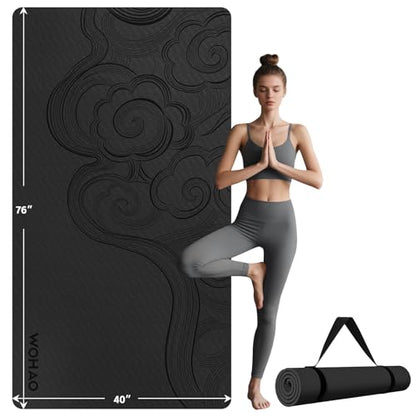 Large 76"x40"x0.4" Yoga Mat - Extra Width & Thick Non-Slip Exercise Mat, Versatile for Stretching, Yoga Studio, Gym, Home & Indoor/Outdoor Workouts