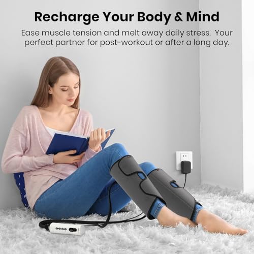 Leg Compression Massager for Circulation and Pain Relief Fsa, Air Compression Calf Massager with 3 Modes 3 Intensities 2 Timing, for Restless Legs Syndrome Relief, Wellness Gift for Mom Dad