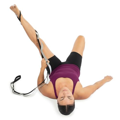 OPTP Stretch Out Strap Pro with Stretching Exercise Book, 11 Loop Stretching Strap for Yoga and Pilates, Physical Therapy Strap for Leg and Knee Recovery. Made in the USA