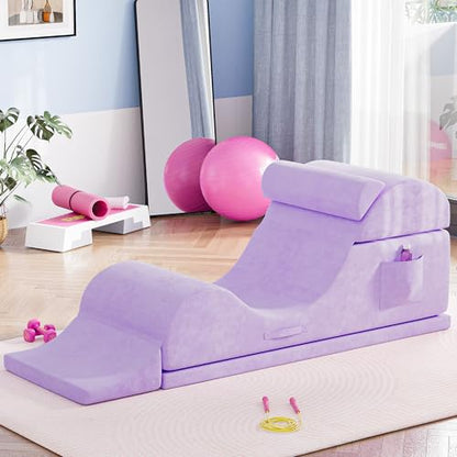 Convertible Yoga Chair for Adults, Ergonomic Foam Lounge with Lumbar Pillow, Washable Cover, Side Pocket, No Assembly Needed – Great for Exercise, Stretching & Relaxation Purple - color: Purple