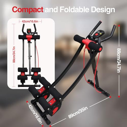 Dual Track Fitness Ab Machine Ab Cruncher, Adjustable Height Waist Trainer, Foldable Home Gym Equipment with 4 Adjustable Resistance Levels and Resistance Bands - size: Dual Tracks