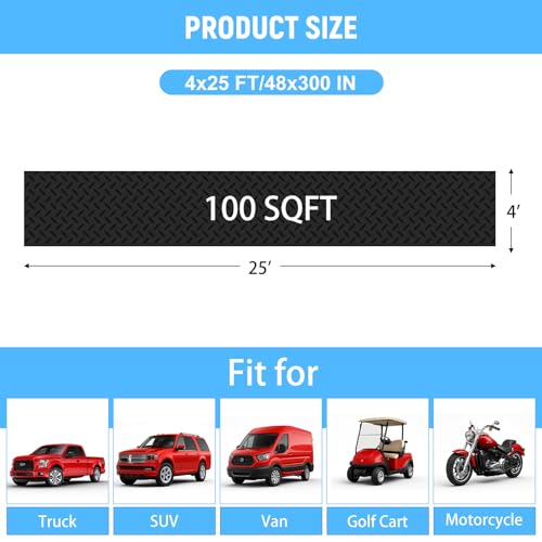 4x25 FT Garage Floor Mat, 2.8mm Thickened Diamond Plate - color: Black, size: 4x25 FT
