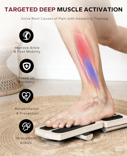 HAPBEAR Axis Board Ankle Balance Board Single Leg Balance Board - Ankle Strengthener, Blackboard Foot Trainer for Conditioning & Stability - 80 Configurations w/ Training Guide & Cork Ball - Gifts for Home Gym & Office, Natural Wood