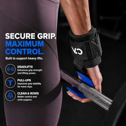 Weight Lifting Hooks (Pair) for Deadlifts, Pull Ups, Rows & Shrugs - Heavy Duty Gym Hooks with 8mm Padded Wrist Straps, Secure Grip Support for Weightlifting, Powerlifting & Strength Training - color: Blue