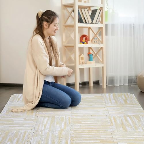 Tebery 16 Pieces Printed Wood Grain Floor Tiles 3/8-Inch Thick EVA Foam Puzzle Floor Mat