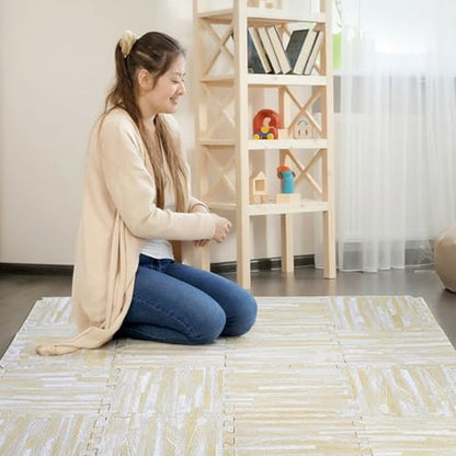 Tebery 16 Pieces Printed Wood Grain Floor Tiles 3/8-Inch Thick EVA Foam Puzzle Floor Mat