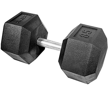 Rep Fitness Rubber Hex Dumbbell(s) - Singles (55LB +) and Pairs (5LB - 50LB) - Low Odor, Fully Knurled Handle - style: 85 LB SINGLE DB