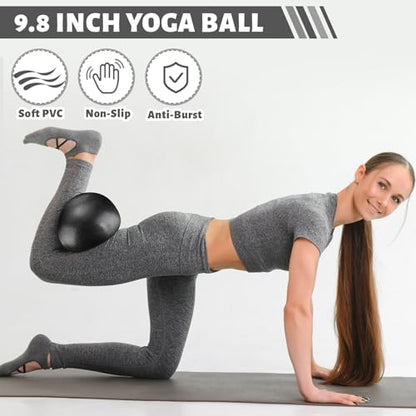 Pilates Ring Circle Set 18 Pcs Exercise Equipment Accessories for Women Workouts Pilates Ball Stretching Strap Magic Circle Yoga Ring Gym Back Bag Resistance Band Anti Slip Socks - color: Black