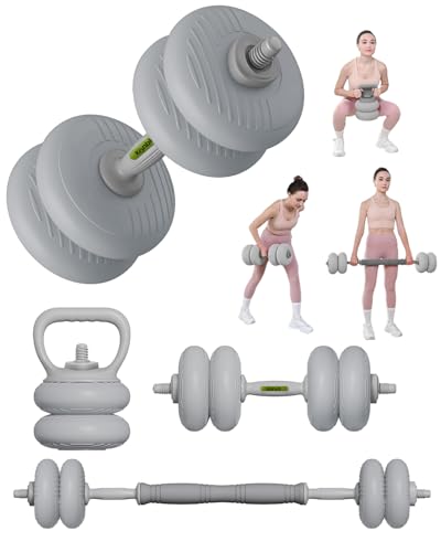 kisnbld Adjustable Dumbbell Set, 35/45/62LBS SoftShell Weight Set with Connector 4-IN-1 Dumbbell Set Used as to Barbell & Kettlebell for Home Gym, Fitness Exercise for Men Women Beginners - color: Gray-62 LB