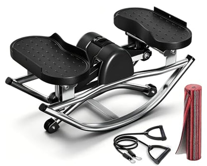 Low-Impact Rocking Steppers for Exercise at Home with Digital Display & Resistance Bands and Non-Slip Mat Equipment for Seniors & Beginners,250LBS Capacity