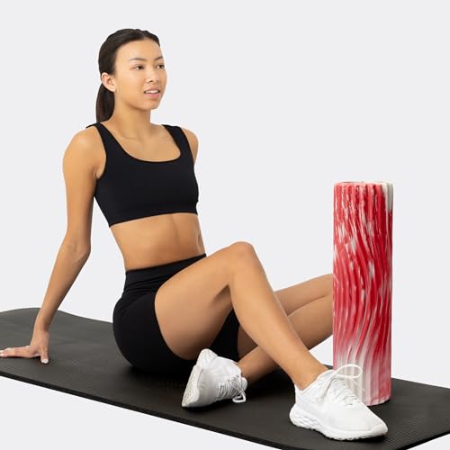 Tidal Roller - Red Marbled - Muscle Massage Foam Roller for Back Pain & Stretching - Firm and Ergonomic Wide Wave Textured - Yoga, Athletics, & Wellness - Full Size, 20" x 5" - color: Red Marbled
