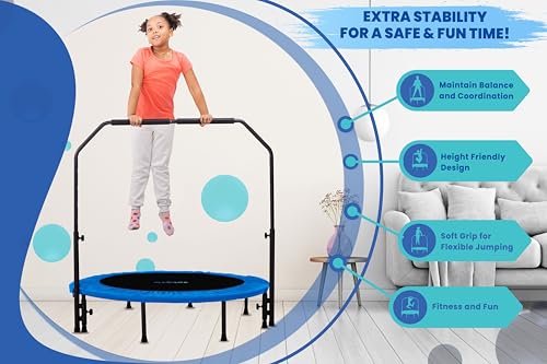 Machrus Upper Bounce Mini Rebounder Trampoline for Adults and Kids, Exercise, Indoor Fitness, Foldable Round Jumping Exerciser, Supports up to 220 lbs, 48 Inch, Blue